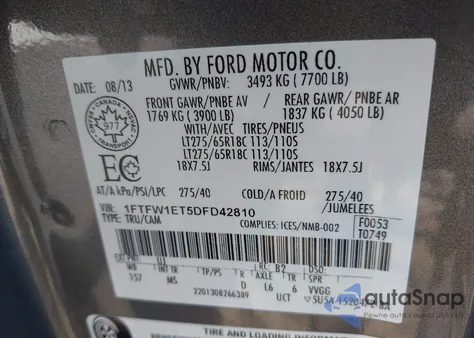 2013 Ford F-150 Xlt z USA, uszkodzony, nr VIN 1FTFW1ET5DFD42810